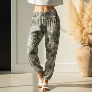 Harem Pants in Olive Green Floral Mandala Festival Bohemian Smocked Travel Pants